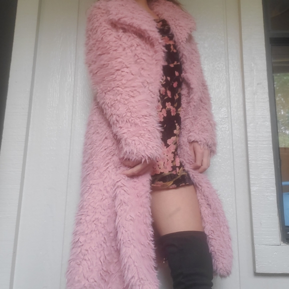 HPx3🎉Pink Fuzzy Faux Fur Long Coat - Picture 7 of 8